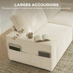 Canapé 3 places en velours côtelé 218 cm, canapé salon,  coussins à ressorts, larges accoudoirs, 2 coussins, beige