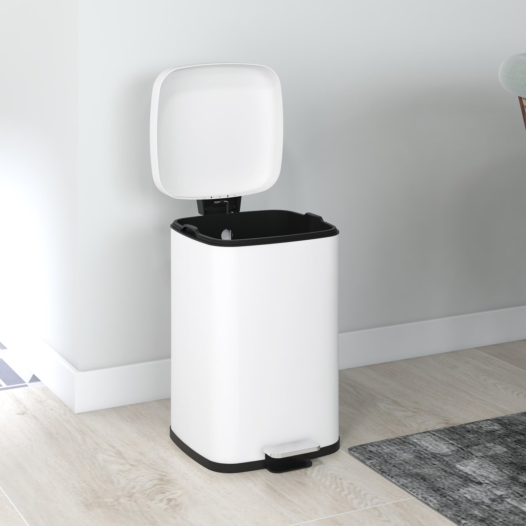 Poubelle de cuisine 20L avec couvercle à fermeture douce et pédale, seau intérieur amovible, 28L x 35l x 45H cm, blanc