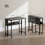 Bureau pliable sur roulettes 80 x 50 cm avec étagère et sac de rangement, noir