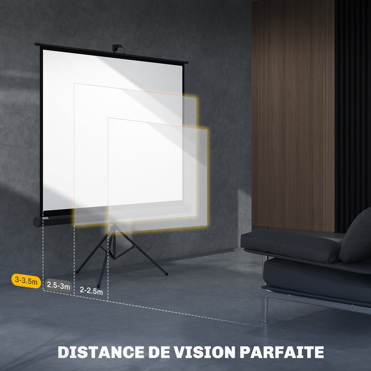 Écran de projection 84 pouces avec support trépied hauteur réglable, écran 4K HD 4:3, en intérieur/à l'extérieur