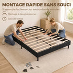Sommier Tapissier 140x190 cm, Cadre de Lit avec Revêtement en Chenille, 10 Lattes Bois, 9 Pieds Stables, Gris