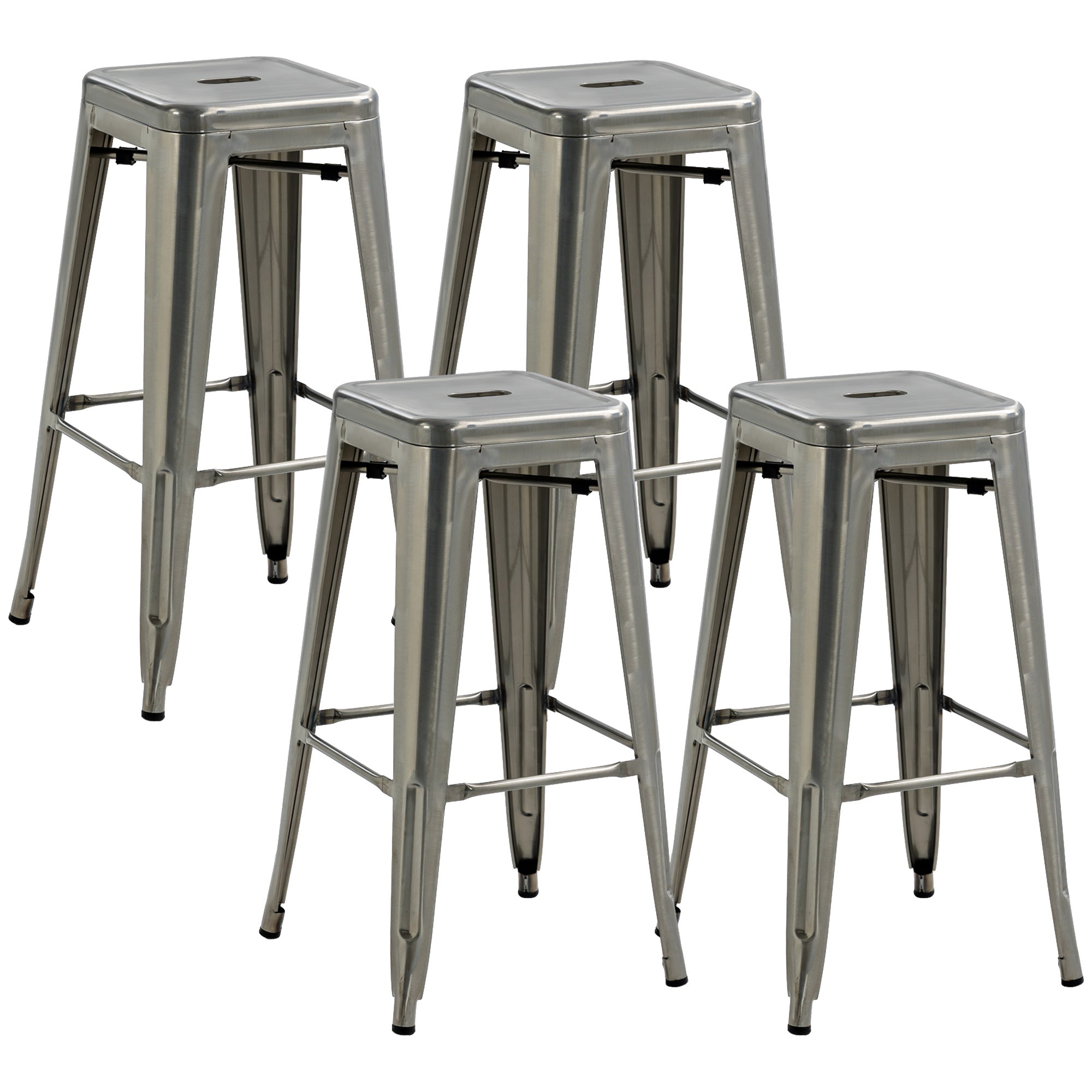4er-Set stapelbare Industrie-Barhocker Sitzhöhe 76 cm silberfarbenes Metall