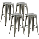 4er-Set stapelbare Industrie-Barhocker Sitzhöhe 76 cm silberfarbenes Metall