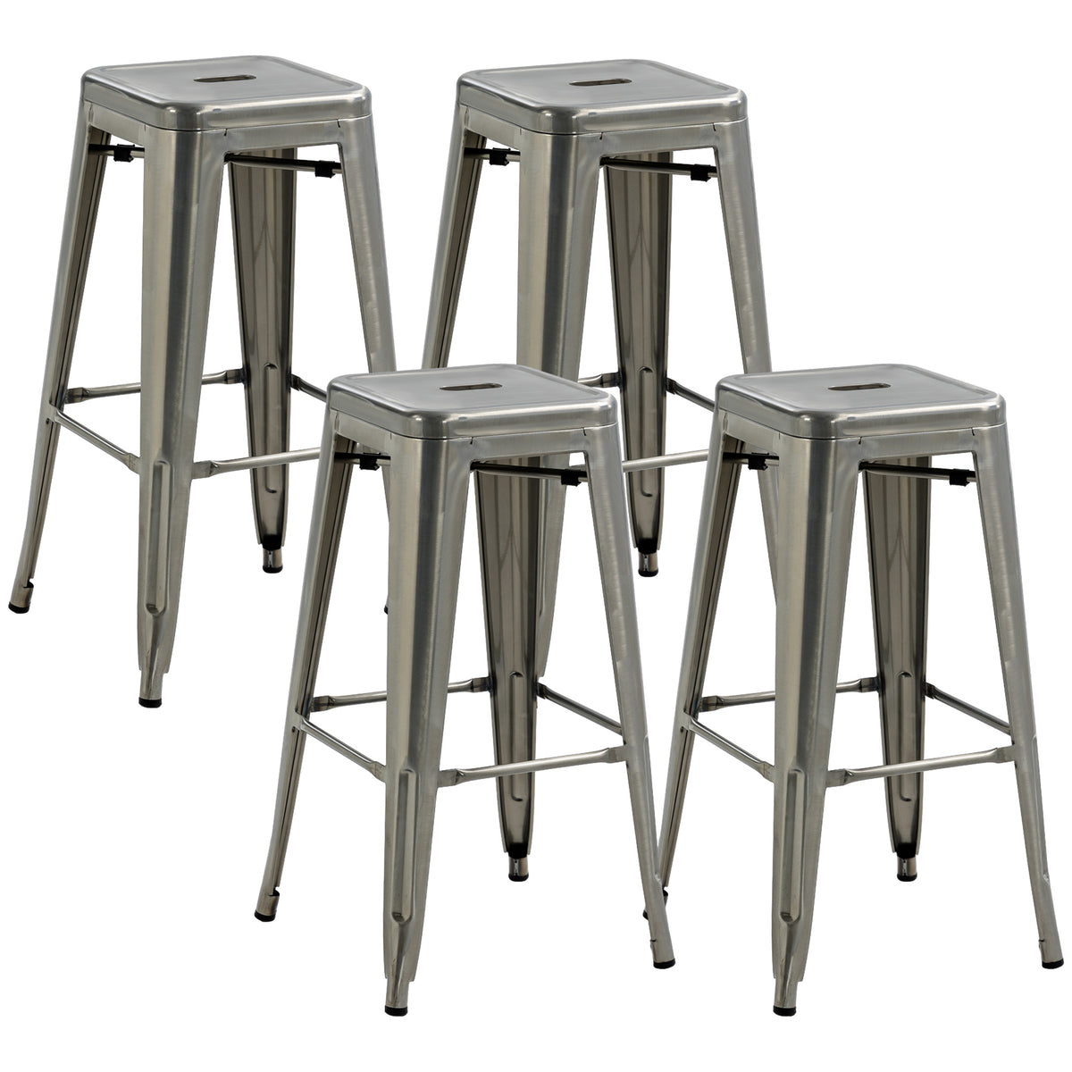 4er-Set stapelbare Industrie-Barhocker Sitzhöhe 76 cm silberfarbenes Metall