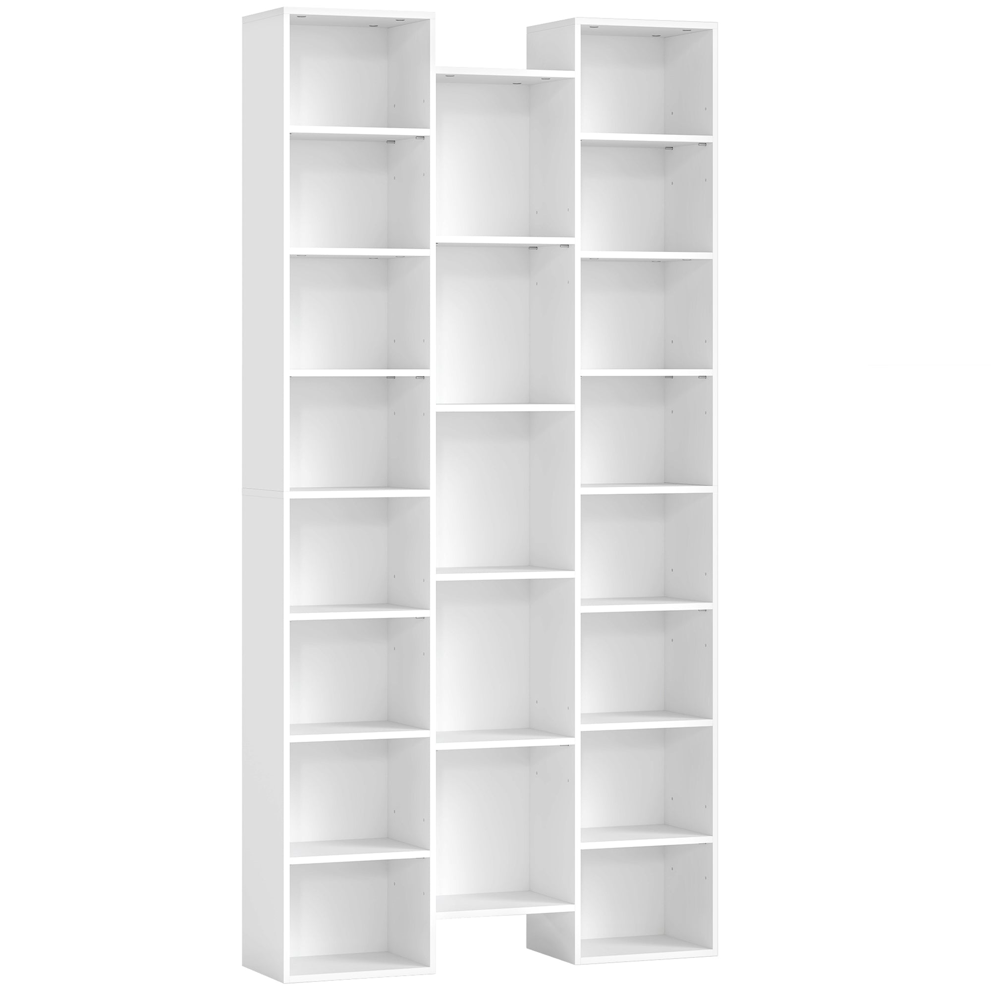 Bibliothèque, étagère à livres, étagère de rangement, 21 compartiments et 10 étagères réglables, 89,5x23,5x181cm, blanc