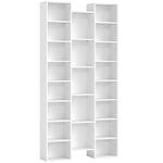 Bibliothèque, étagère à livres, étagère de rangement, 21 compartiments et 10 étagères réglables, 89,5x23,5x181cm, blanc