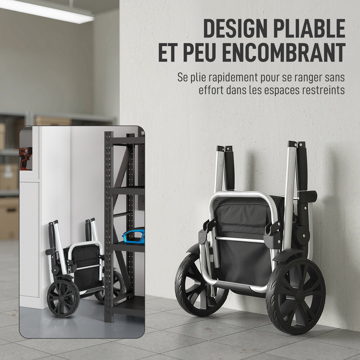 Chariot de courses pliable 40 L caddie de courses portable à roulettes avec poignée télescopique, 45,5x35,5x97cm, noir