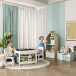 Ensemble 3 pièces table et 2 chaises pour enfant avec plateau réversible tableau noir, panier de rangement, étagères