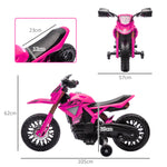 Moto cross électrique pour enfants 3-8 ans, batterie 6 V, 2 moteurs, klaxon et roues d'entraînement, charge 30KG, rose