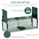 Piège Vivant Cage Attrape 60 x 18 x 20 cm Piège Fouine pour Martres, Rats, Souris - 2 entrées + poignée - métal vert