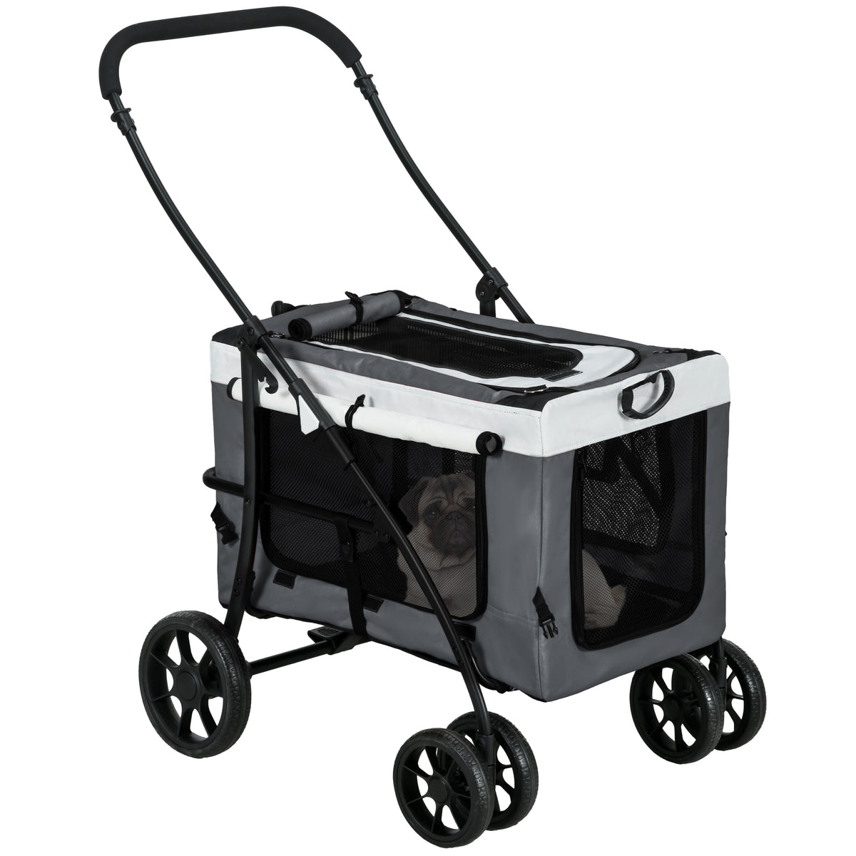 Cochecito plegable para mascotas perro gato capazo extraíble correas 4 ruedas 81 x 58 x 97,5 cm gris