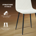 Lot de 4 chaises de salle à manger rembourrées avec dossier haut, pieds en acier et tissu effet velours, crème
