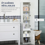 Meuble colonne rangement salle de bain 2 placards 3 étagères réglables style contemporain 30 x 28 x 152,5 cm blanc
