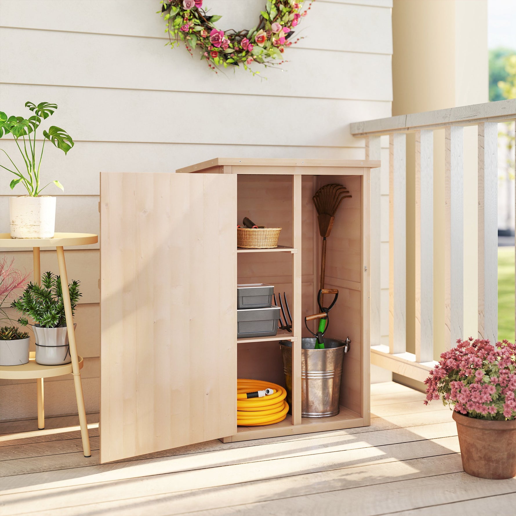 Armoire abri de Jardin Remise pour Outils Bois de Sapin pré-huilé Toit bitumé incliné - Grande Porte