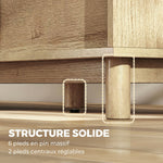 Meuble TV 135 cm, meuble télé pour téléviseur jusqu'à 65 pouces avec 2 portes en rotin, 2 compartiments ouverts, chêne
