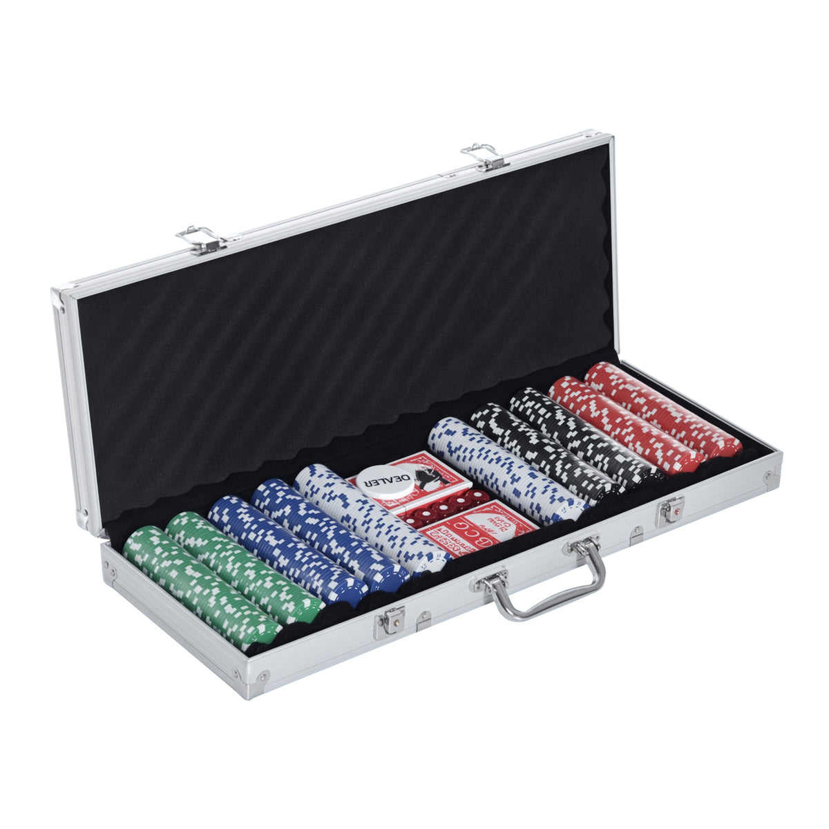 Mallette de Poker Coffret de Poker Complet avec 500 jetons 2 Jeux de Cartes + 5 dés Bouton Dealer 2 clés alu.