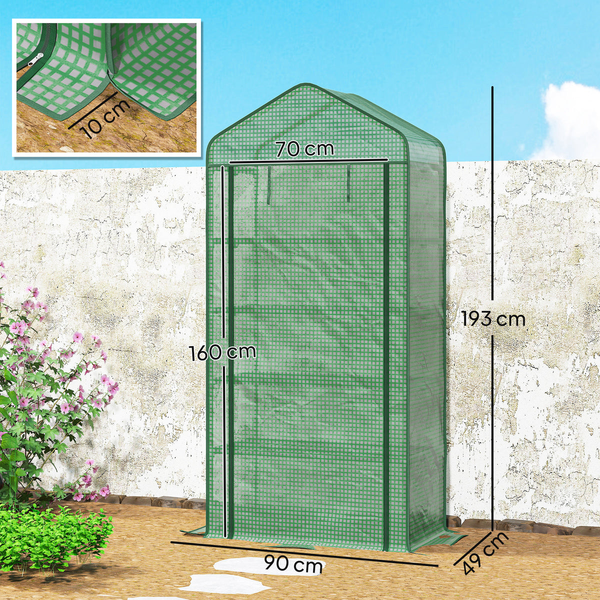 Serre de jardin Serre 5 niveaux avec 1 porte enroulable, Bâche en PE Renforcée Résistante dim. 90L x 49l x 193H cm