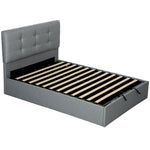 Letto contenitore 140x190, giroletto matrimoniale imbottito con rete a doghe in legno e vano portaoggetti nascosto, senza materasso, grigio