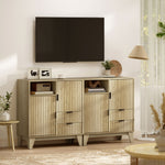 Buffet salon, meuble de rangement, 2 portes, 2 tiroirs, étagère réglable, compartiment ouvert, 80x40x90cm, bois naturel