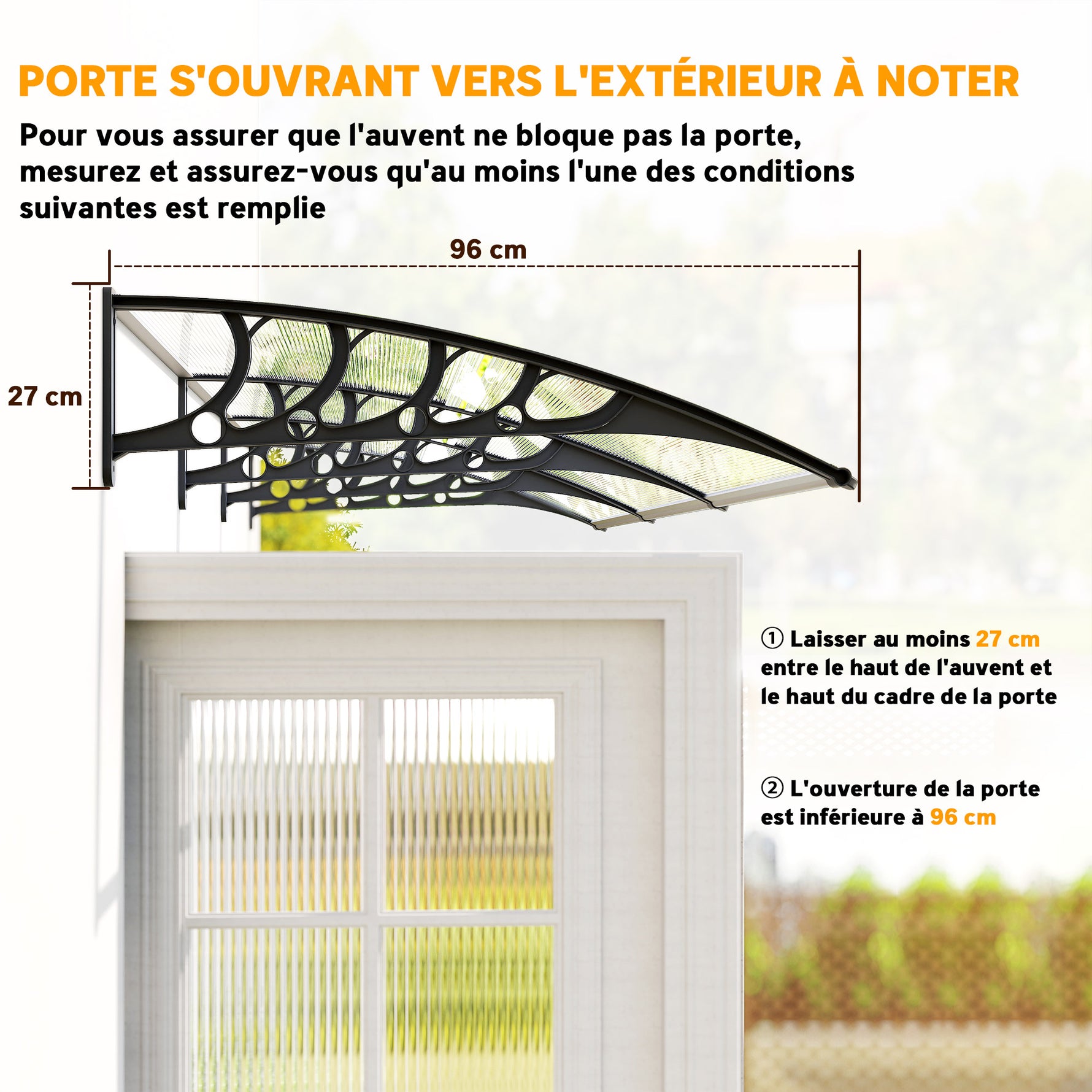 Auvent de porte toit marquise en polycarbonate auvent de porte d'entrée bord en aluminium contre la pluie et UV