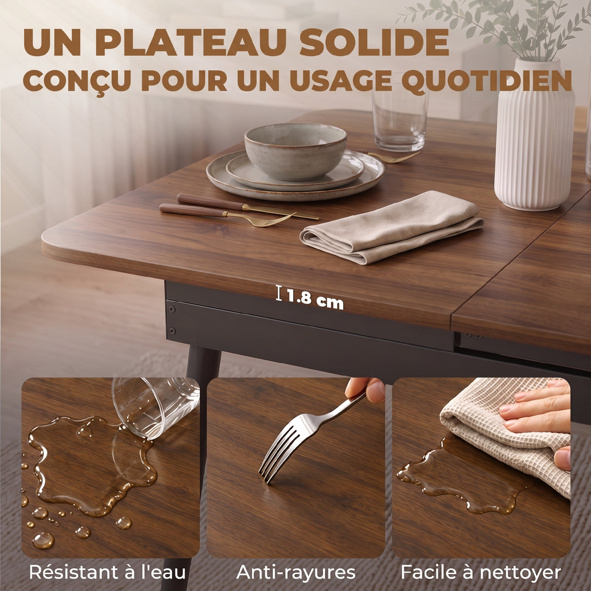 Tavolo da Pranzo Rettangolare Allungabile per 4-6 Persone, Tavolo da Cucina 130-160 cm con Angoli Arrotondati, Noce Chiaro