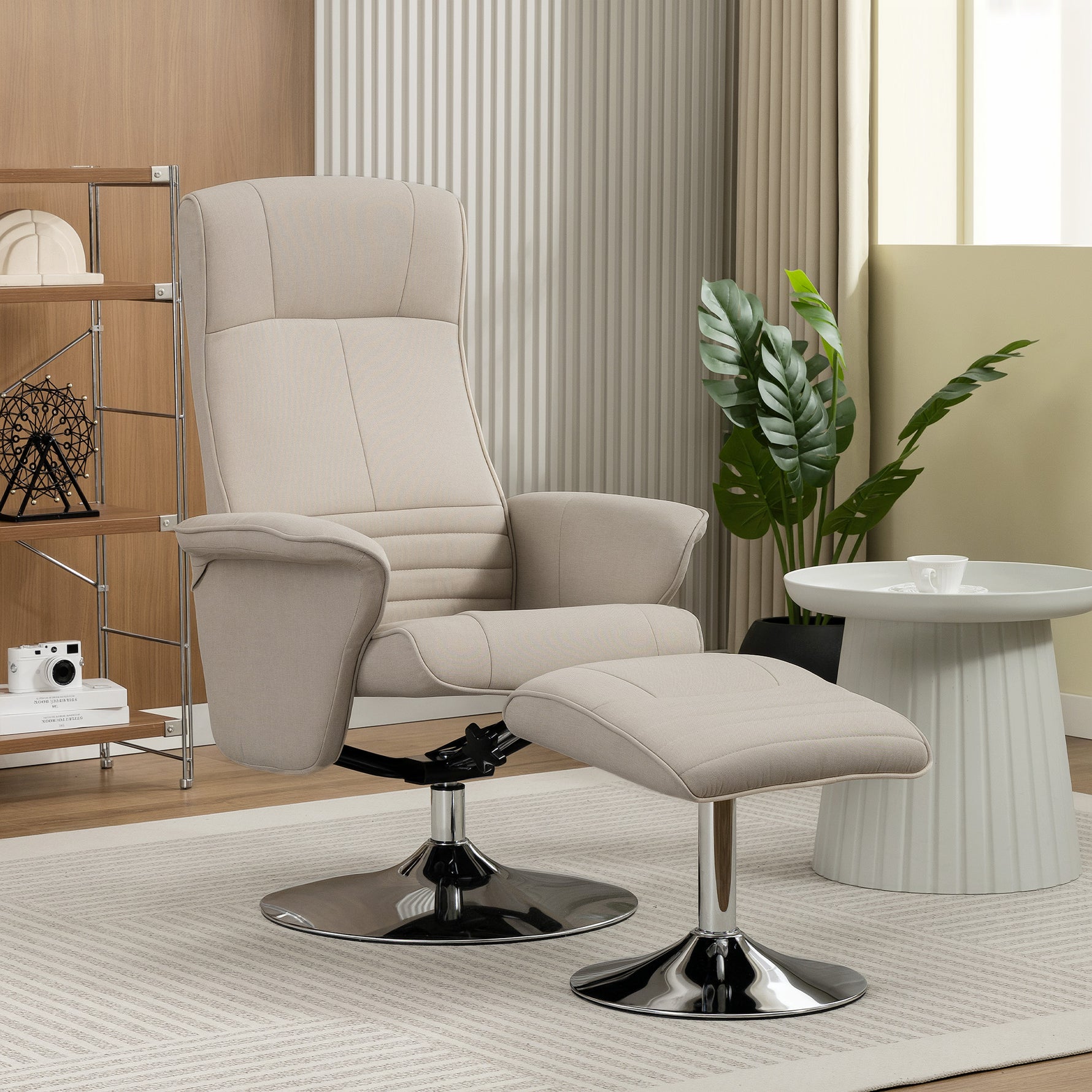Fauteuil relax inclinable 135° pivotant 360° avec repose-pieds revêtement tissu beige