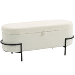 Banc de rangement, banc coffre de rangement en tissu bouclette avec couvercle relevable et pieds en acier, crème