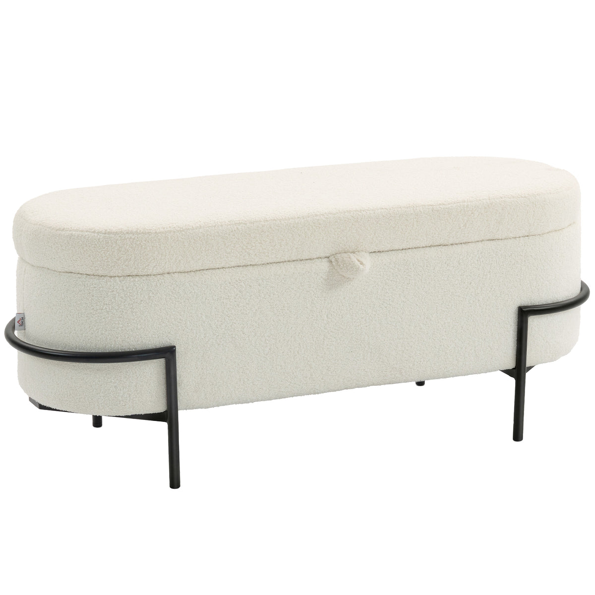 Banc de rangement, banc coffre de rangement en tissu bouclette avec couvercle relevable et pieds en acier, crème