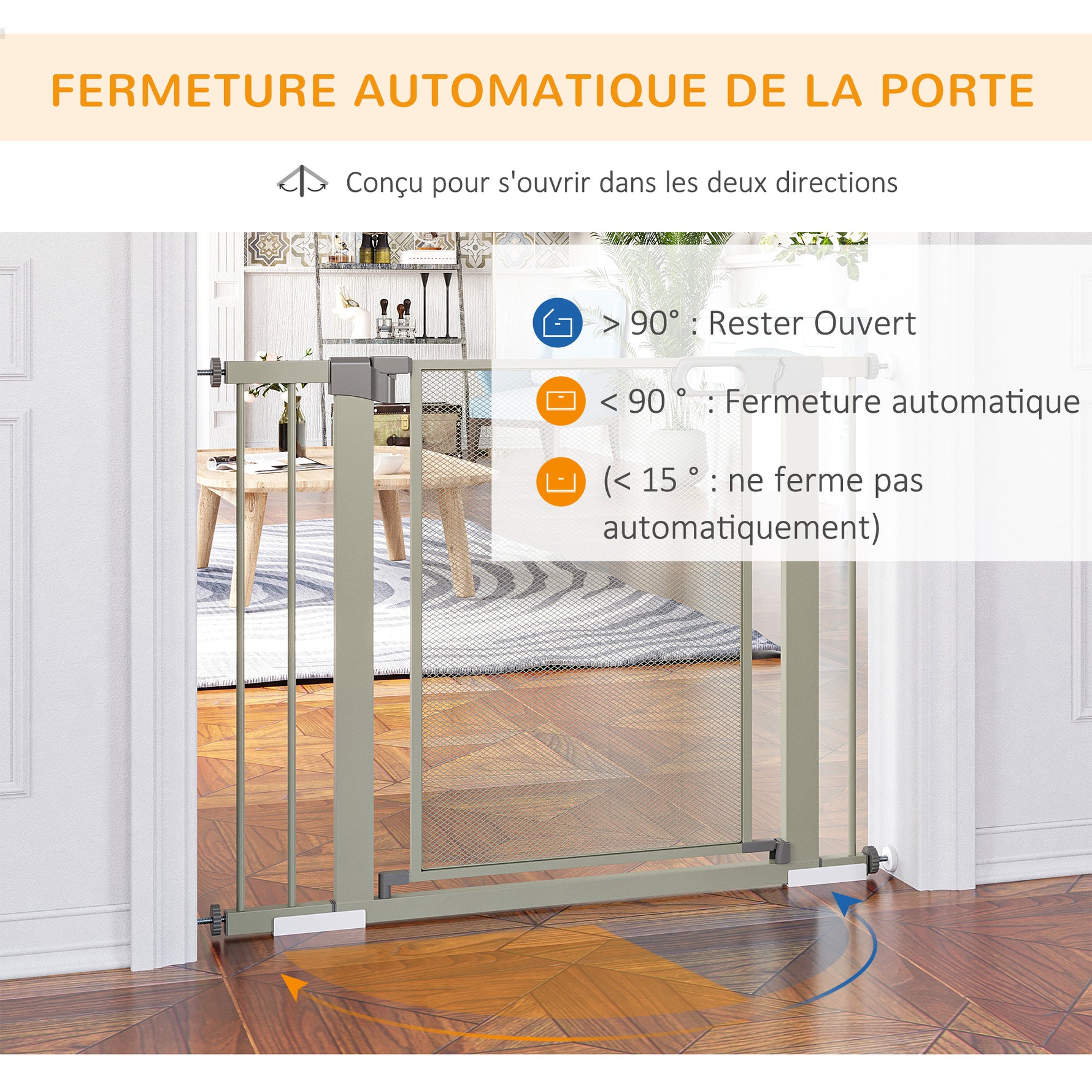 Lot de 2 barrières de sécurité pour animaux domestique avec fermeture automatique double verrouillage largeur 75-103 cm