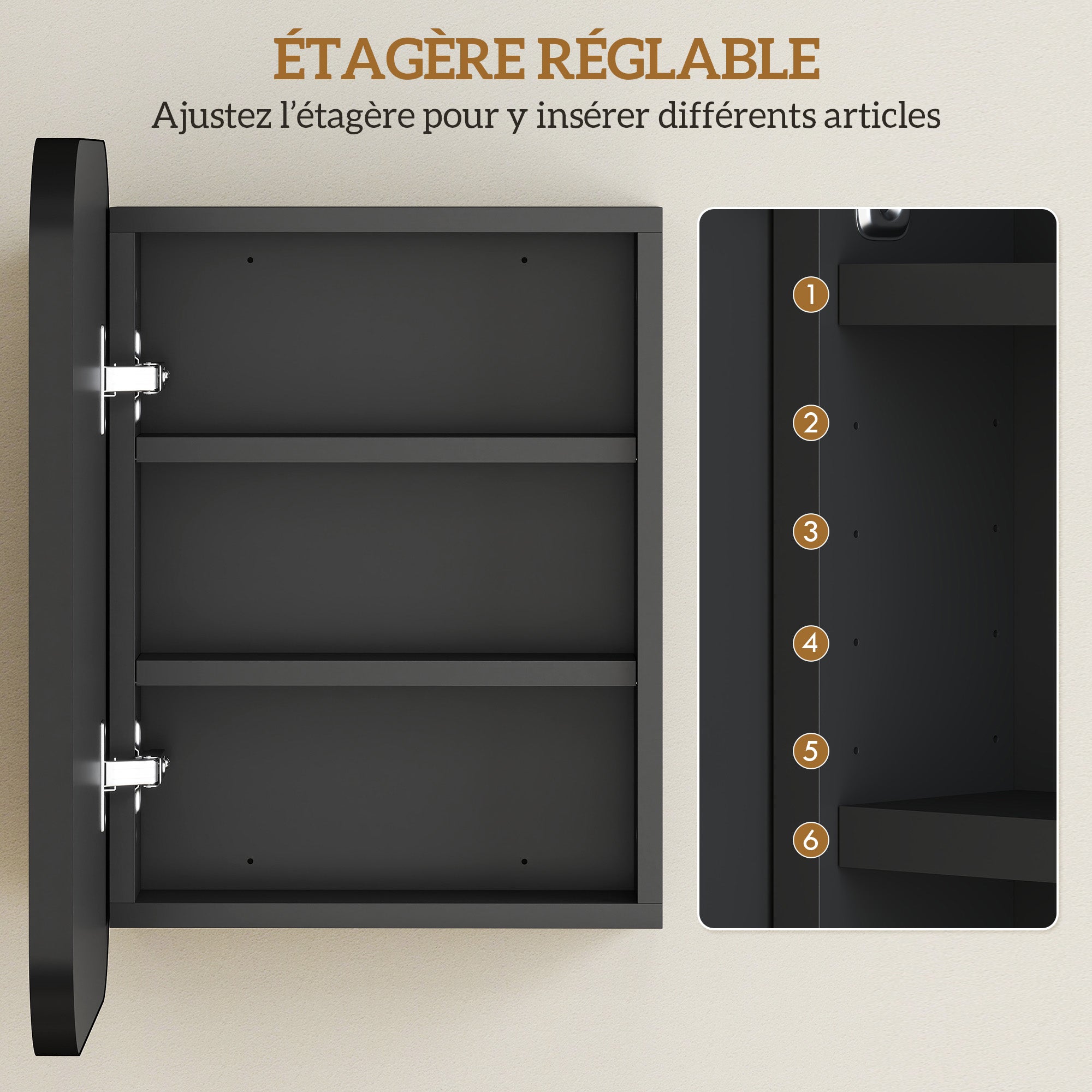 Armoire Murale Salle de Bain avec Miroir, 40 x 10 x 51 cm, avec Porte Miroir à Fermeture Douce et Étagères Réglables, Noir