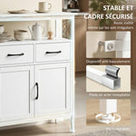 Buffet cuisine, meuble de rangement, 3 portes, 3 tiroirs, compartiment ouvert et étagères réglables, 95x35x88cm, blanc