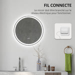 Miroir rond lumineux LED de salle de bain Ø 60 cm mural avec éclairage 3 couleurs interrupteur tactile 29W blanc argent