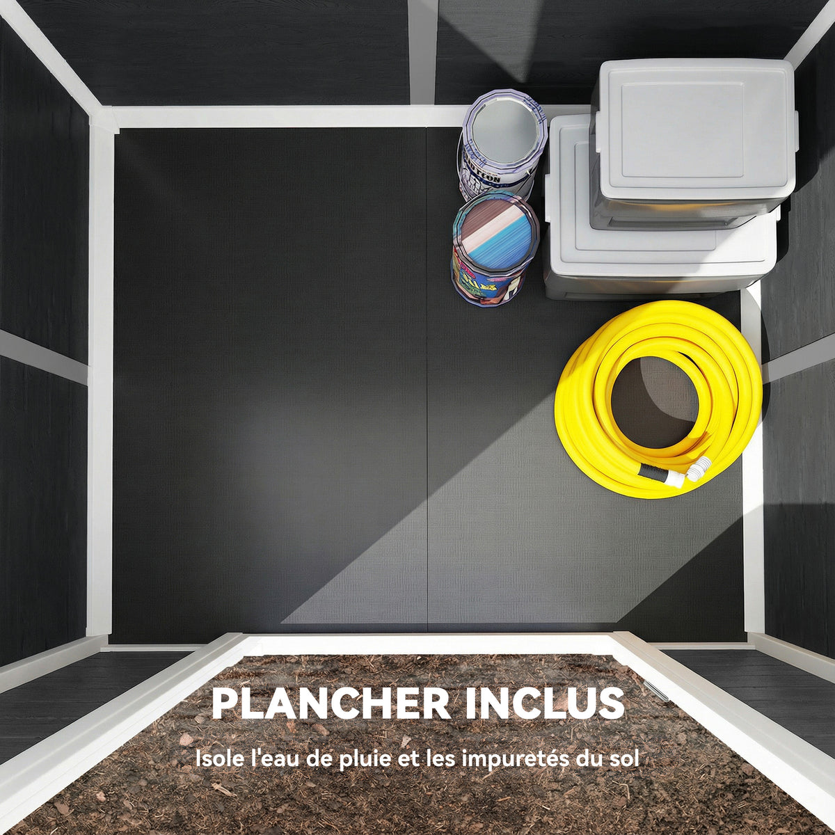 Abri de jardin en plastique avec plancher porte verrouillable fenêtre et ventilation  128 x 104 x196 cm gris