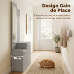 Ensemble meuble d'entrée avec meuble à chaussures abattant, vestiaire avec miroir, tiroir et plateau, gris