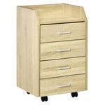 Caisson bureau rangement sur roulettes 4 tiroirs coulissants MDF et panneaux particules 40x36x65cm bois naturel