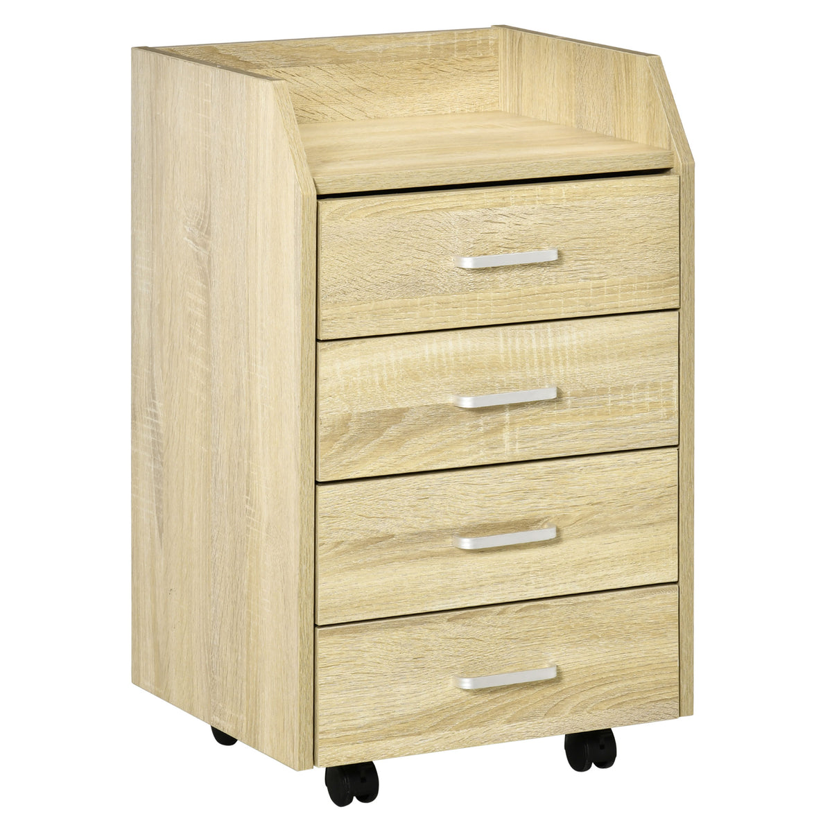 Caisson bureau rangement sur roulettes 4 tiroirs coulissants MDF et panneaux particules 40x36x65cm bois naturel