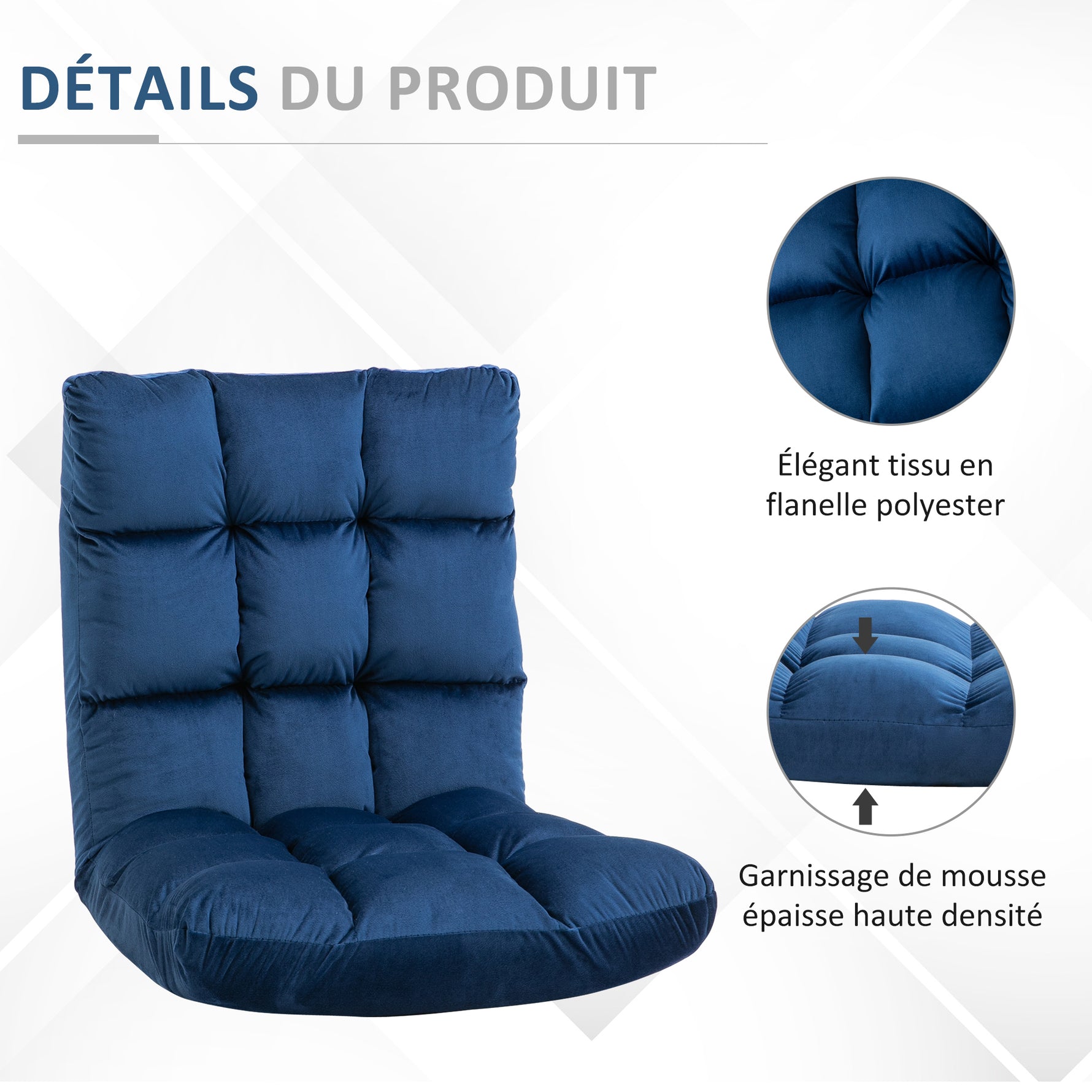 Fauteuil Convertible Fauteuil Paresseux Grand Confort Inclinaison Dossier Multipositions 90°-180° Bleu Roi