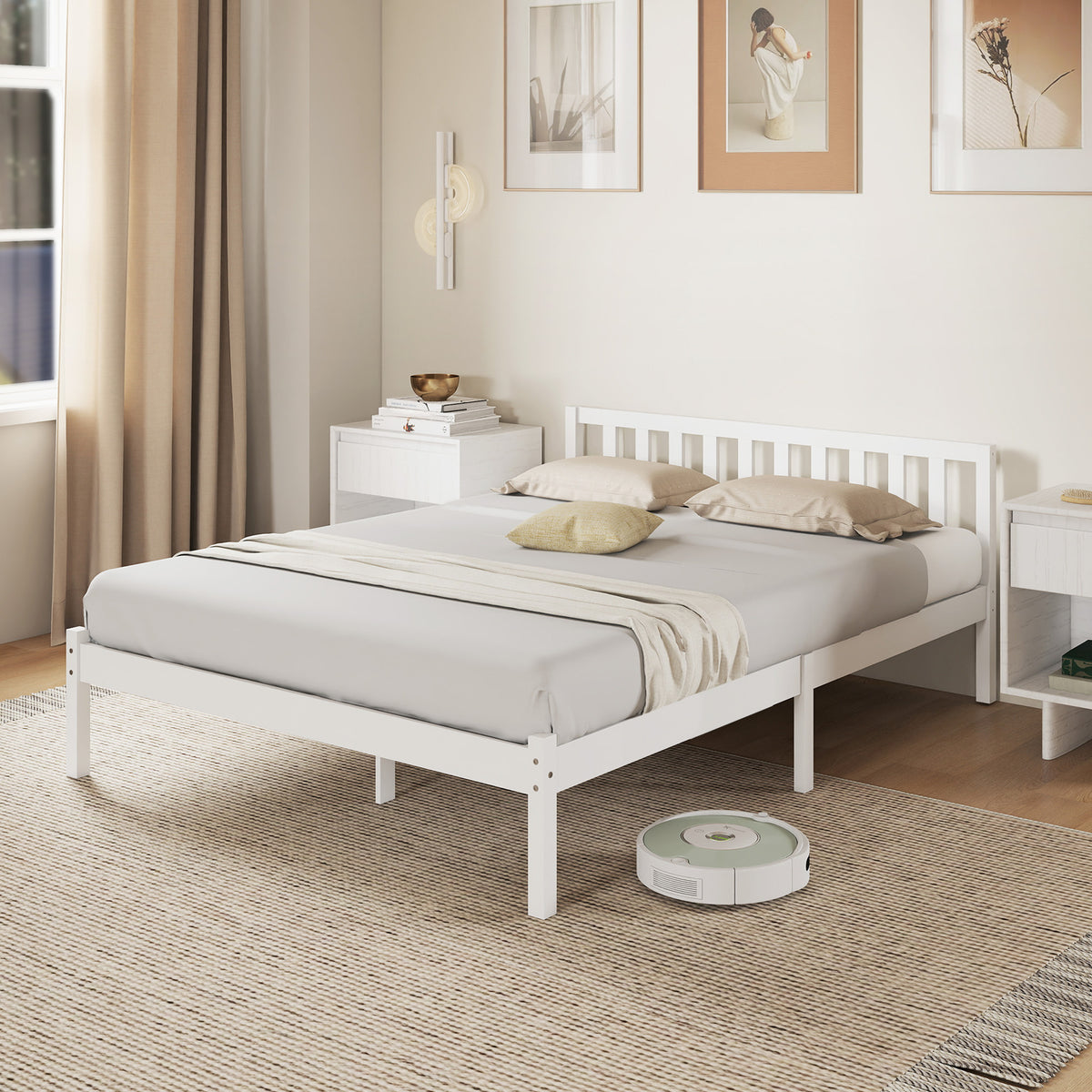 Estructura de cama de madera maciza 140x190 cm cama individual con cabecero y somier de láminas resistente para niños y adultos