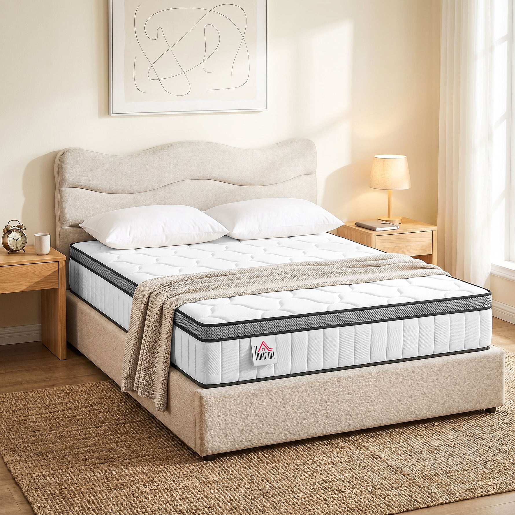 Matelas 140 x 190 cm, 20cm d'épaisseur, matelas à ressorts ensachés 7 zones mousse à mémoire forme au gel rafraîchissant