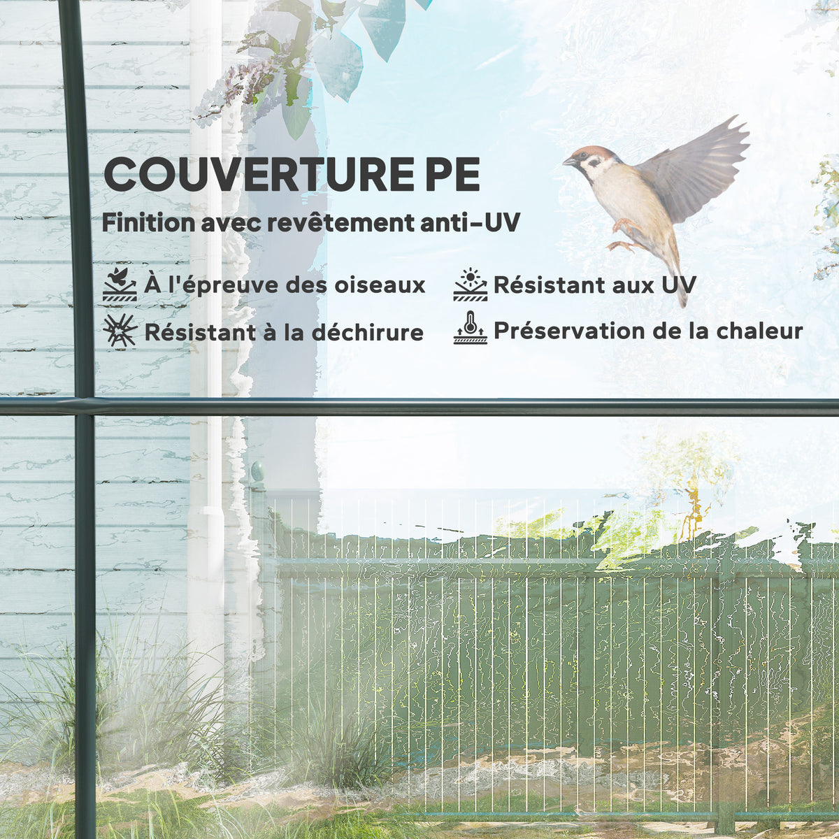Serre de Jardin Tunnel 6 m² 3L x 2l x 2H m châssis Tubulaire renforcé Porte zippée 2 fenêtres enroulables - transparent