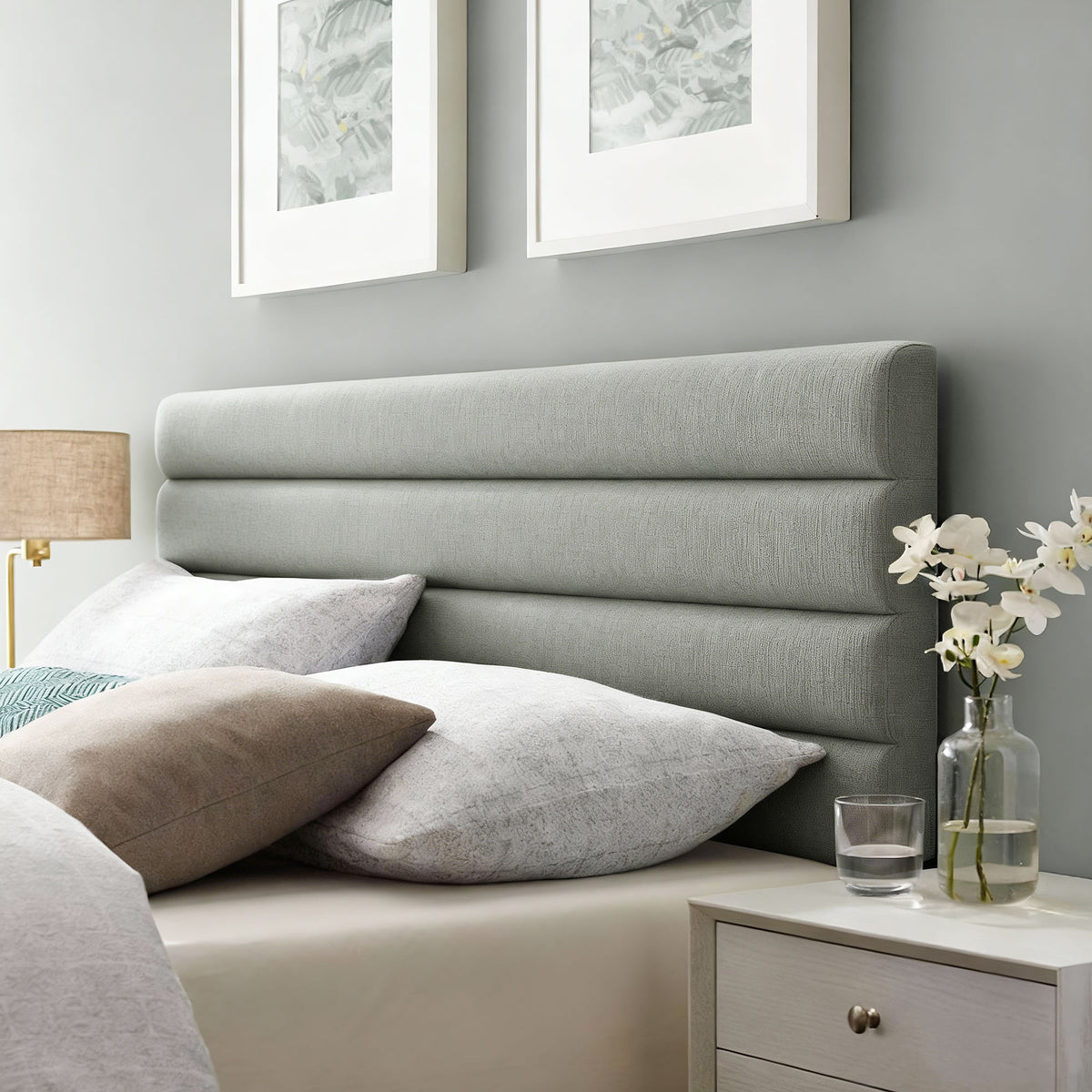 Tête de Lit Capitonnée, Hauteur Ajustable en 3 Niveaux avec Pieds en Métal pour Chambre, 140 x 10 x 106/116/126 cm, Gris