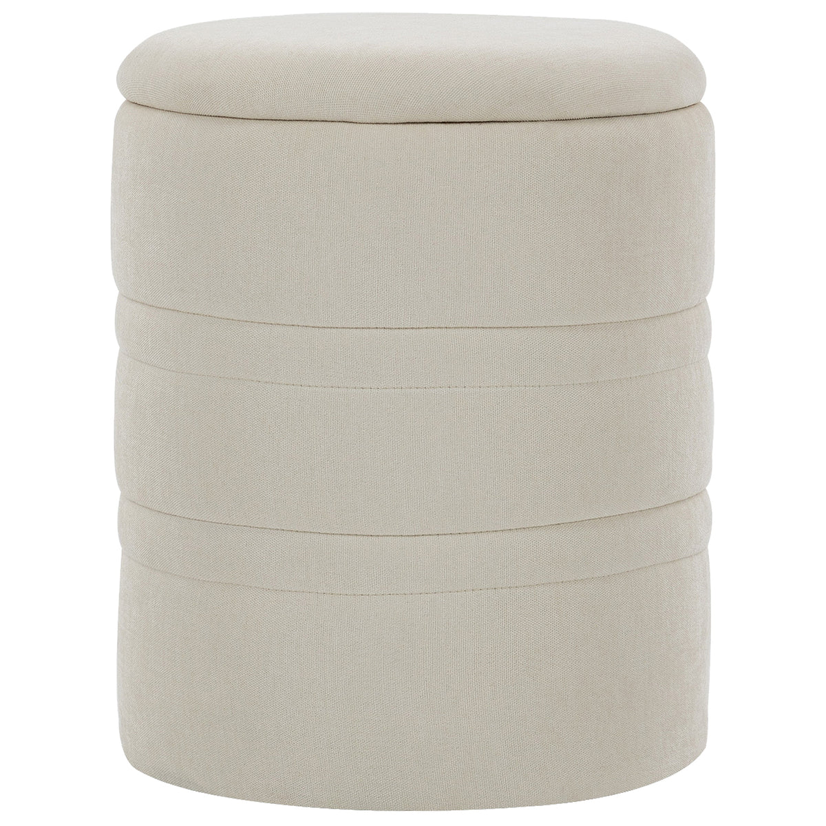 Pouf de Rangement en Chenille avec Couvercle, Tabouret Rond pour Salon et Chambre, Beige