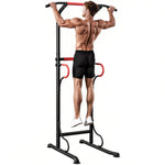 Station de musculation multifonctions barre de traction chaise romaine hauteur réglable acier noir rouge