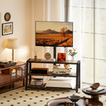 Meuble TV avec support pour téléviseurs de 32-70 pouces, étagères ouvertes, angle ajustable 35°, 108x41x135cm, marron