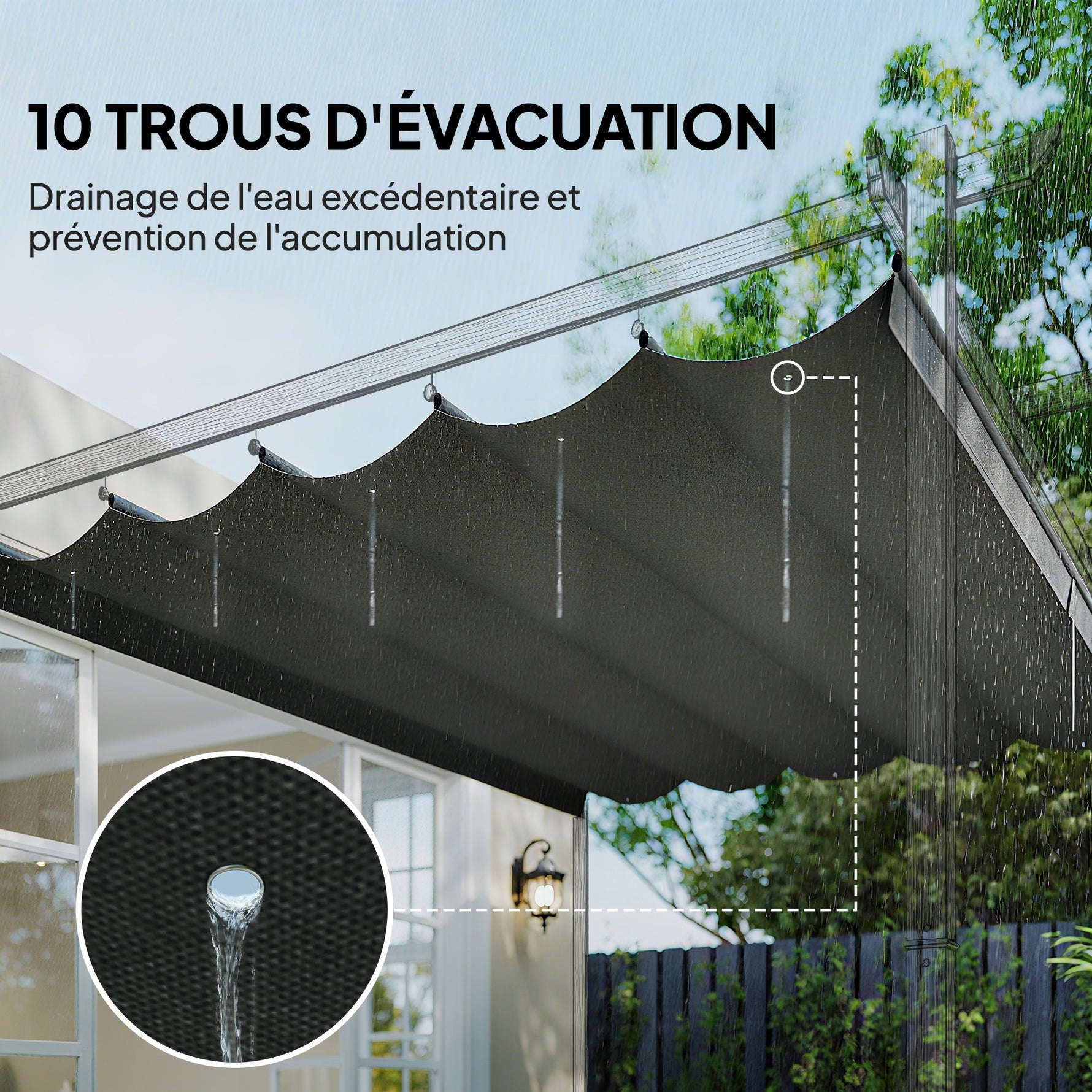 Toile de toit pour pergola tonnelle rétractable de 3 x 3 m - toile uniquement 250 x 255 cm gris clair