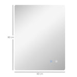 Miroir rectangulaire mural lumineux LED de salle de bain 80 x 60 cm luminosité réglable blanc transparent