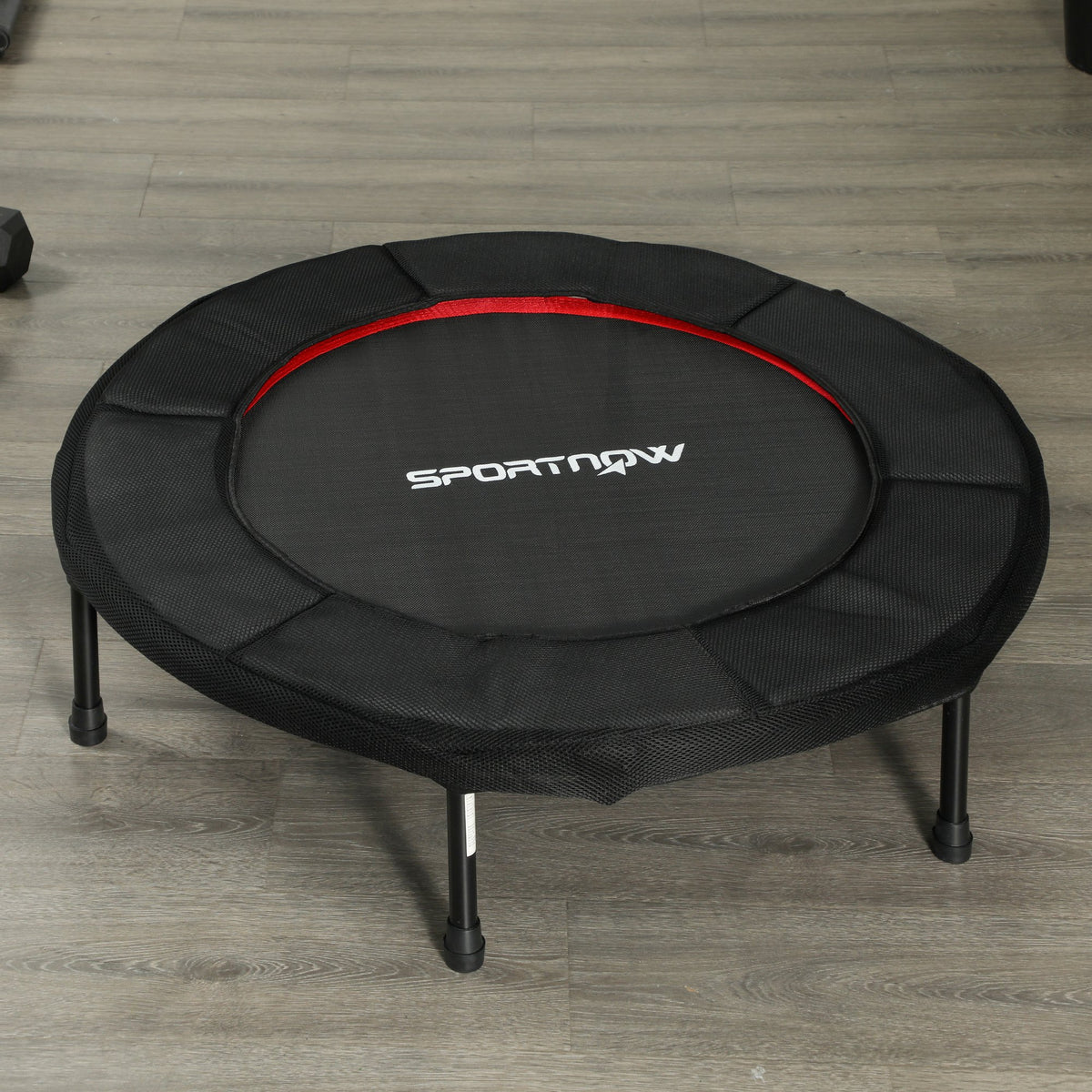 Trampolino fitness, Ø 102 cm, trampolino per esercizi, piedini antiscivolo, telaio in acciaio, portata 100 kg, rosso