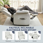 Fauteuil relax électrique fauteuil inclinable port USB repose-pieds poches latérales télécommande 86x90x103cm beige