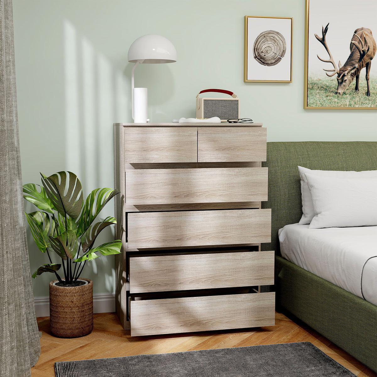 Commode 6 tiroirs meuble de rangement sans poignées design minimaliste 80 x 39 x 115 cm bois naturel