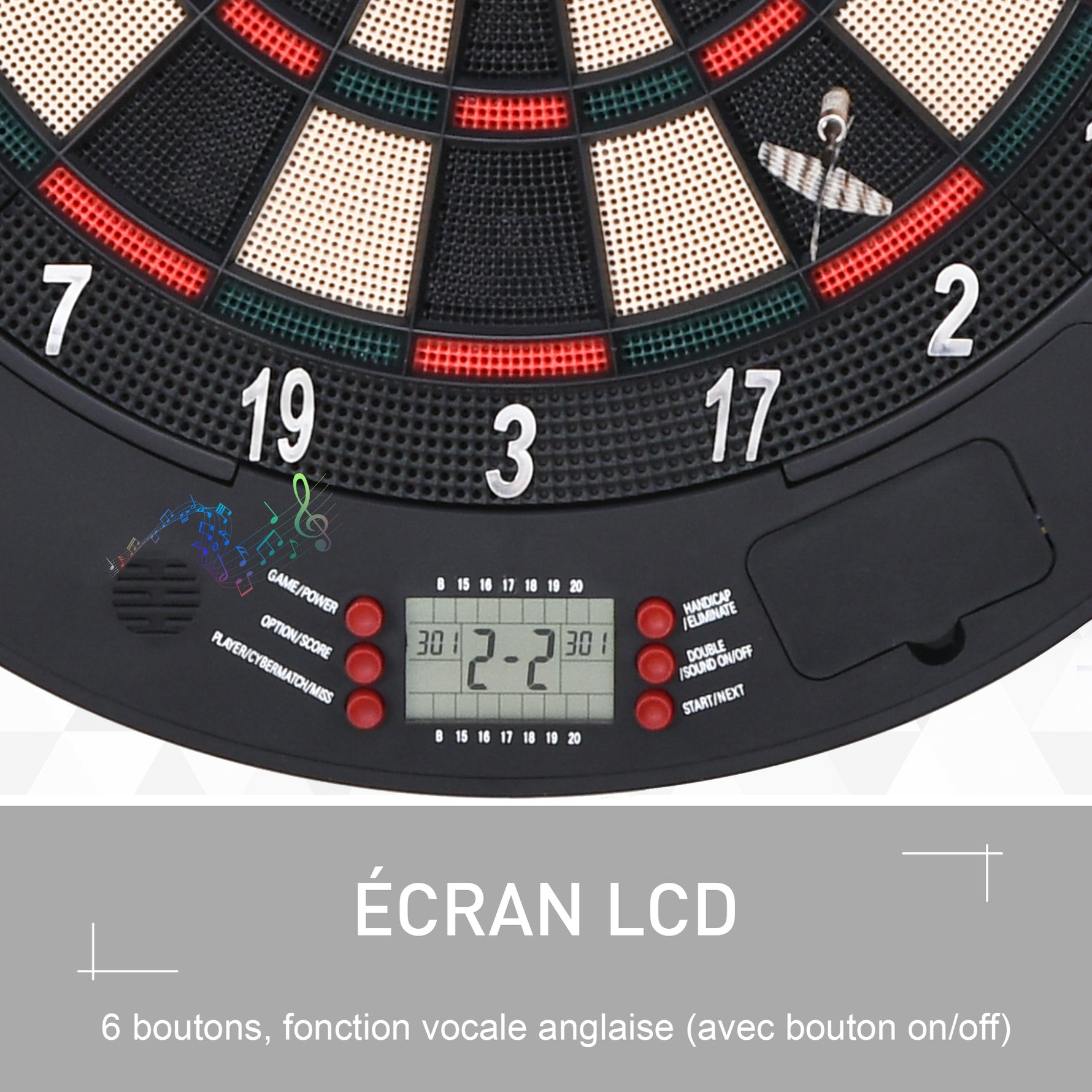 Cible jeu de fléchettes électronique refermable 26 jeux jusqu'à 8 joueurs affichage LCD haut-parleur noir